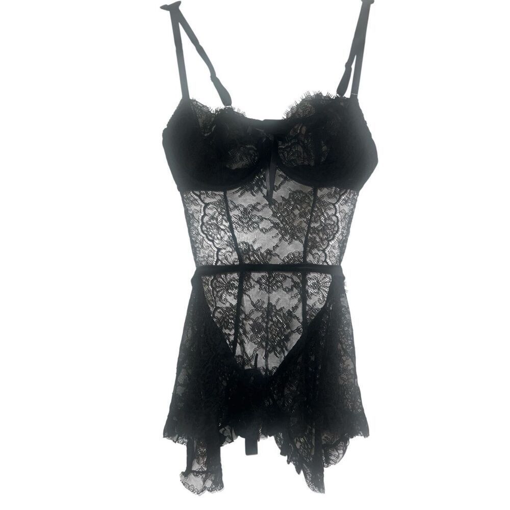 ✨Victoria Secret VERY SEXY Wicked Unlined Rose Lace Black Sz XL Apron✨